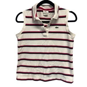 Lacoste Women’s Striped Polo Shirt White & Red Sleeveless Sz EU44 = US Large